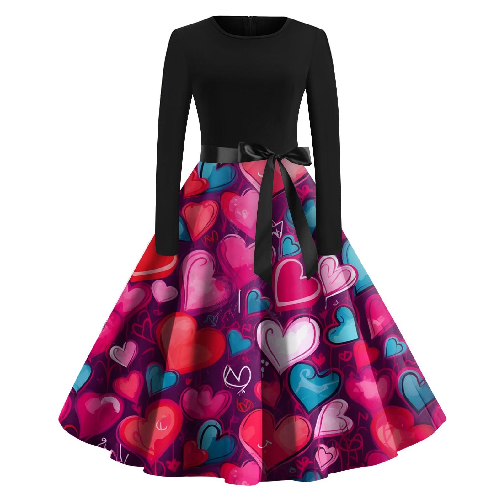 Женское винтажное классическое платье с длинным рукавом и принтом ко Дню святого Валентина