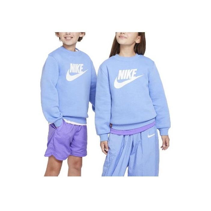 Nike Sportswear Club Fleece Logo Print Ribbed Crew Neck Sweatshirt For Kids Kids Tops Sky-Blue FD2992-450