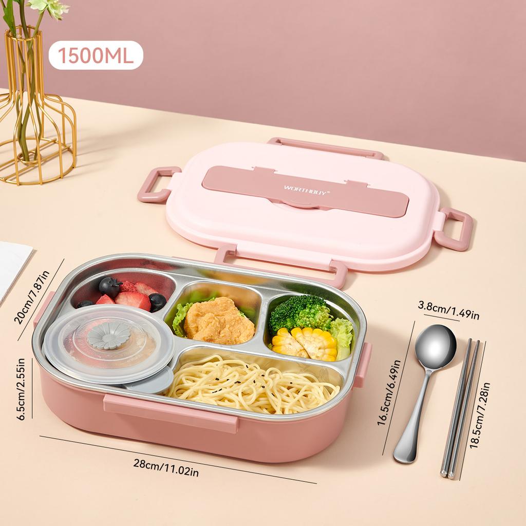 4/5 Compartments 304 Stainless Steel Bento Lunch Box For Kids Students With Bowl&Cutlery Portable Large Capacity Food Container