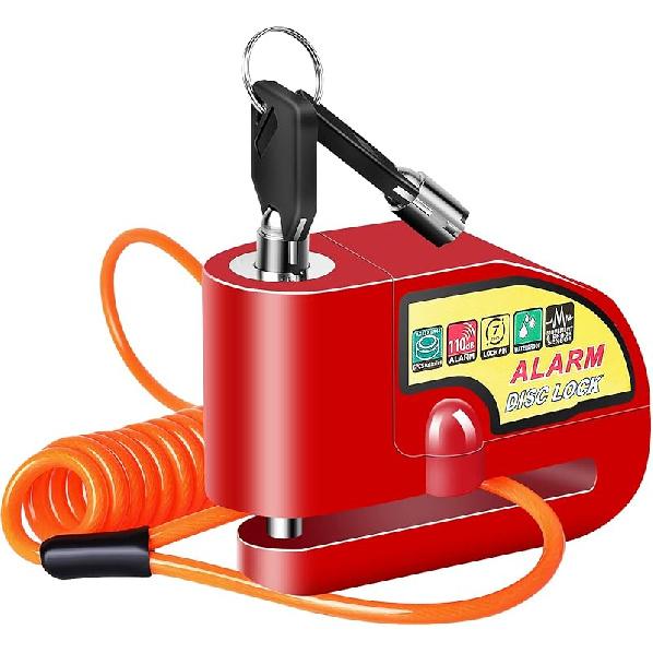 Motorcycle Alarm Disc Brake Lock, Motorcycle Locks Anti-Theft Security Wheel Disc Lock Waterproof 110DB Alarm Sound With 5Ft Reminder Cable Keys And