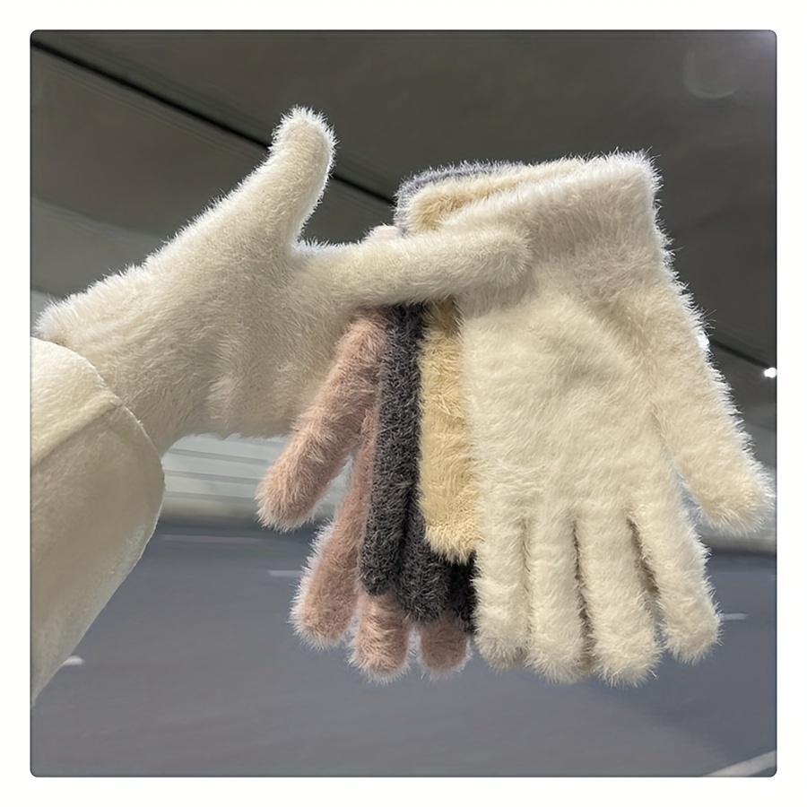 Jednobarevné měkké plyšové rukavice Dámské zimní strečové teplé pletené rukavice s děleným prstem Chladuvzdorné outdoorové cyklistické rukavice