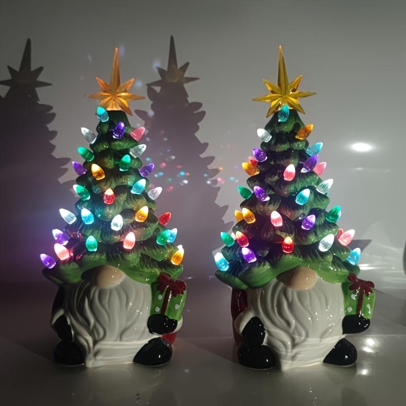 A Stunning Resin Dwarf Christmas Tree with 46 Colorful Light Bulbs, Battery-powered, Suitable for Use Indoors and Outdoors As a Holiday Decoration.