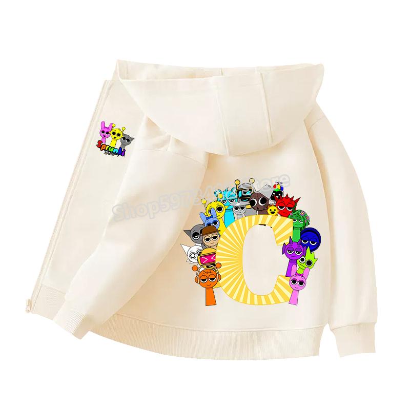 Kids Clothing Gift Child Cardigan Jacket Anime Cartoon A-Z Letter Windbreaker Hooded Girl Clothes Casual Thin Tops Coat