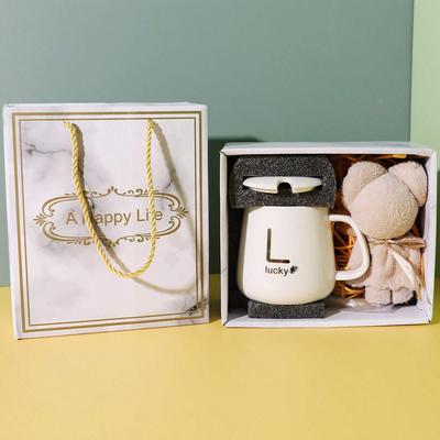1 Stück Set, Glückstasse mit Deckel Löffel und Keramik-Kaffeetassen, Exquisite Wasserbecher,