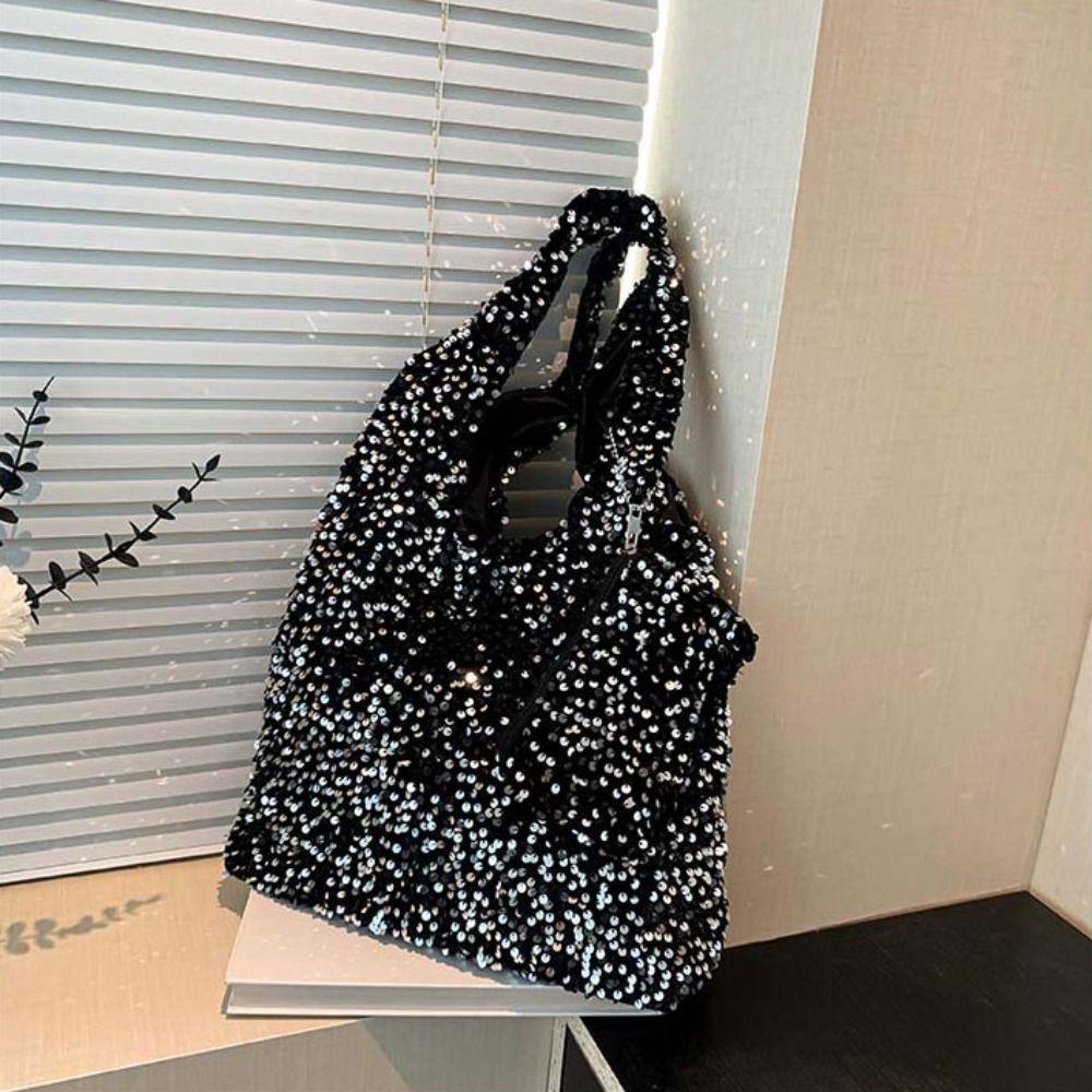 Sac de Soirée Sac Cabas à Sequins Sac à Bandoulière Argenté Brillant Sac sous le Bras Sac à Main Blingbling Shopping