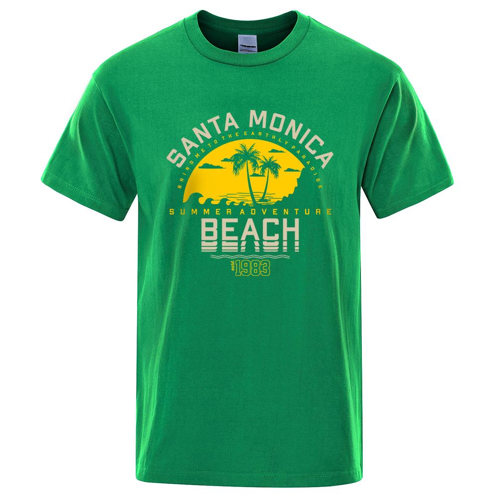 

Santa Monica Summer Adventure Beach Estd 1983 Men T-Shirts Cotton Oversized Short Sleeve Loose T-Shirt Breathable Casual Tops 4XL