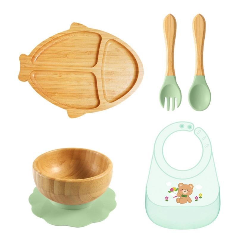 Cartoon Design Baby Fütterteller-Set Kinder Beikostschüssel mit stabilem Saugfuß für frühe Esser