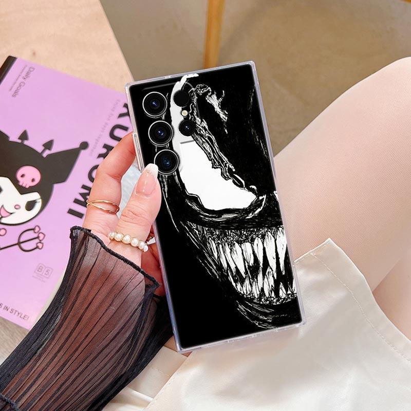 Marvel Venom Black Art Transparent S26 Case For Samsung Galaxy S26 S25 Ultra S24 S22 S26 Plus S20 S23 S21 S25 FE 5G Clear Cover