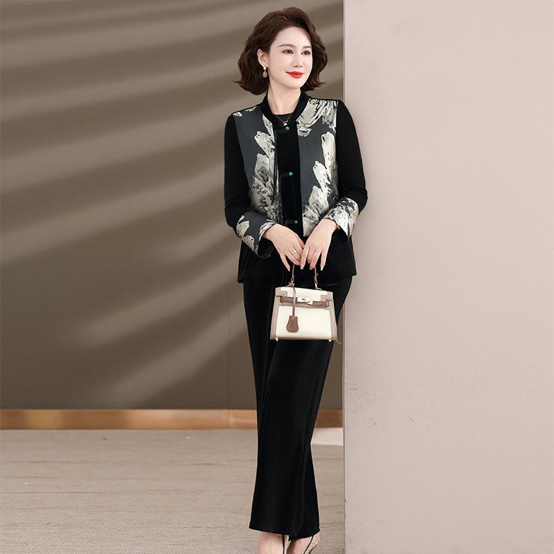 Mom's New Chinese Style Spring & Autumn Two-Piece Top Set for Middle-Aged & Elderly
