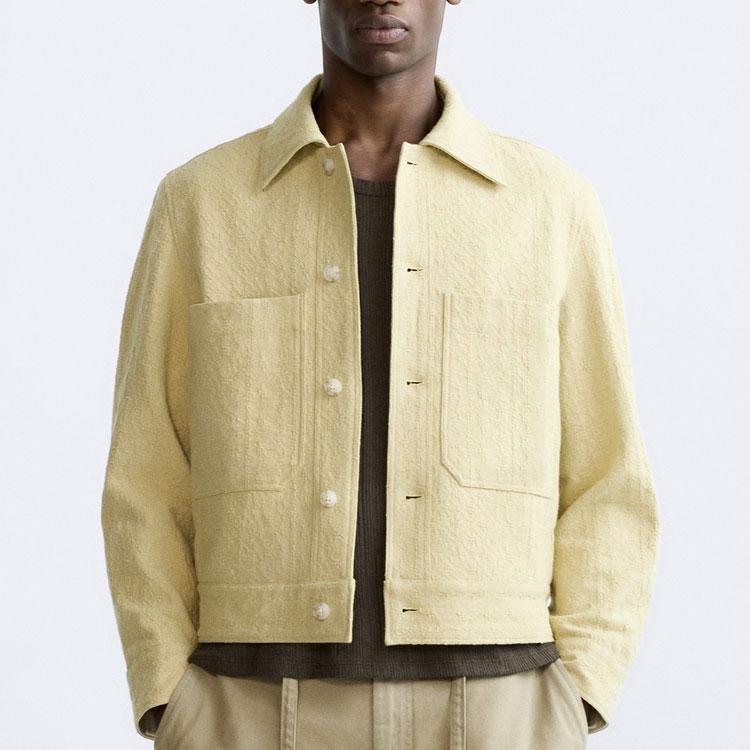 Zara Casual Solid Color Short Work Style Lapel Jacket Men Jackets Light-Green 3057145-511