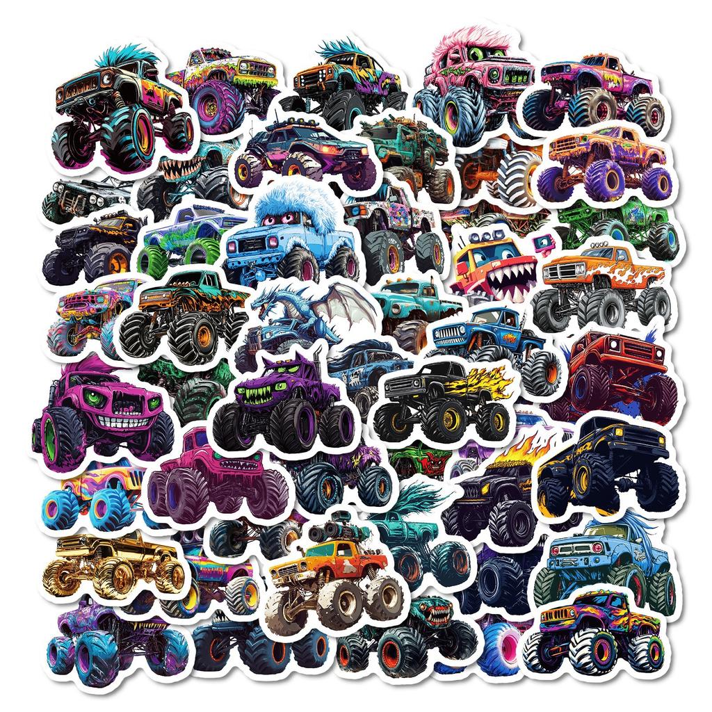 New 50 Monster Truck Series Waterproof Decorative Stickers DIY Mobile Shell Skateboard Helmet Guitar Decoration