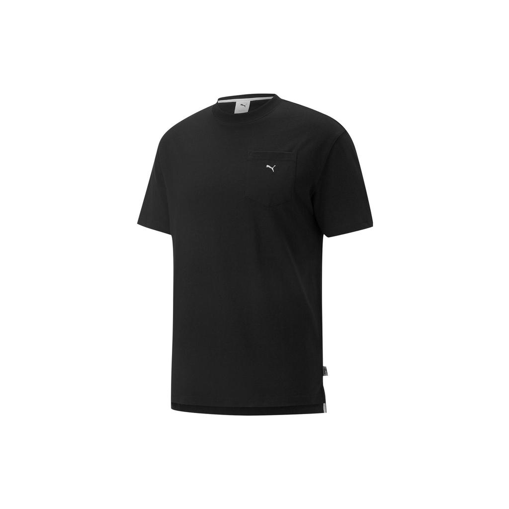 Puma Solid Color Pocket Embroidered Logo Short Sleeve T-Shirt Unisex Tops Black 533463-01