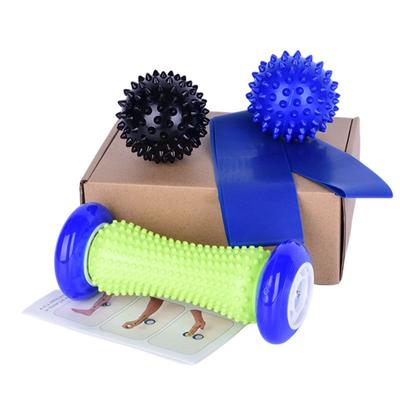 4-Piece Set Pvc Yoga Supplies with Thorns Workout Massage Ball Elastic Band Ankle Roller Equipment