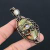Unakite & Moonstone Gemstone Pure Copper Wire Wrap Handmade Amazing Jewelry Pendant