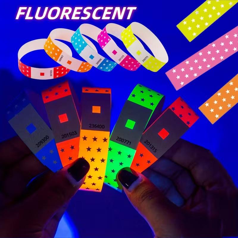 50/100pcs Neon Star Paper Wristbands Tear-Proof Disposable Event Bracelets For Concerts, Festivals, Parties, Holidays