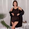 Pajamas women's autumn and winter high-end new long-sleeved splicing lace suspender shorts three-piece set