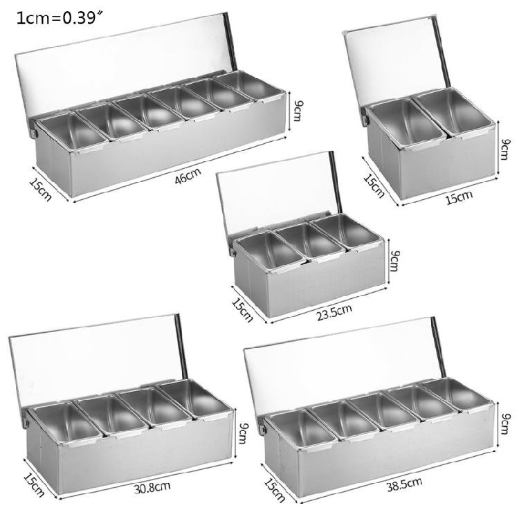 Household Grid Spice Container Set Seasoning Box Stainless Steel Seasoning Box Seasoning Storage Jar with Cover