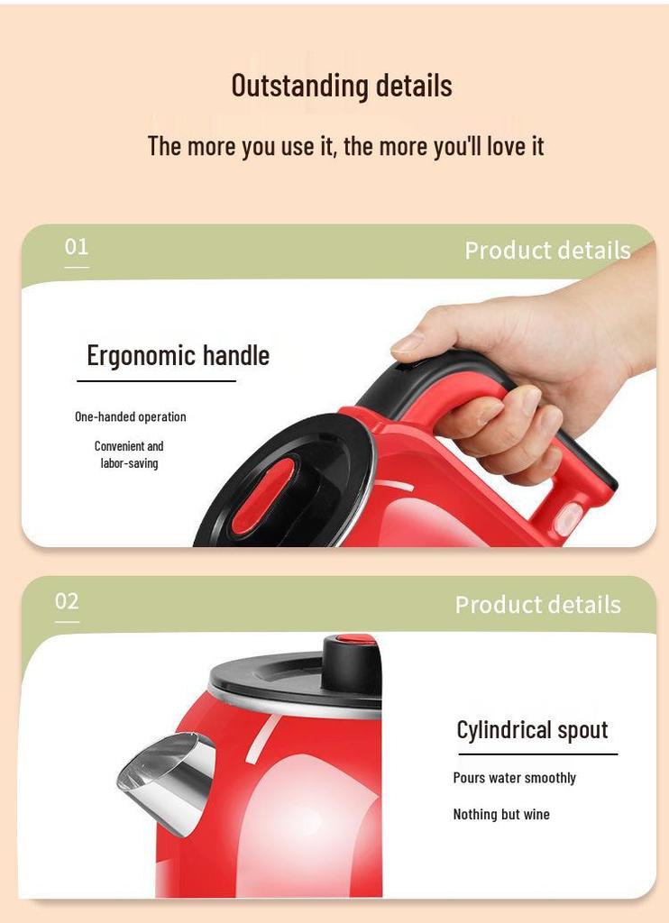 Wanlida Red Stainless Steel Smart Electric Kettle with Double-Layer Anti-Scald Insulation and Constant Temperature Control.