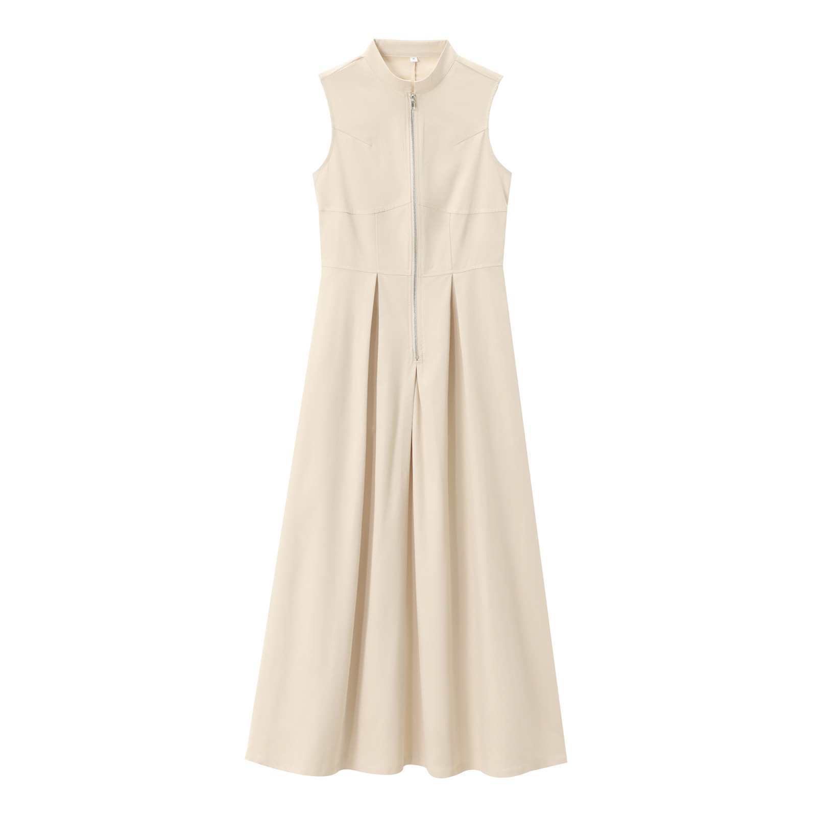 Sleeveless Elegant Commuting Round Neck French Midi Waist-Cinching Dress New Spring Women Fashion Clothes XS бежевый