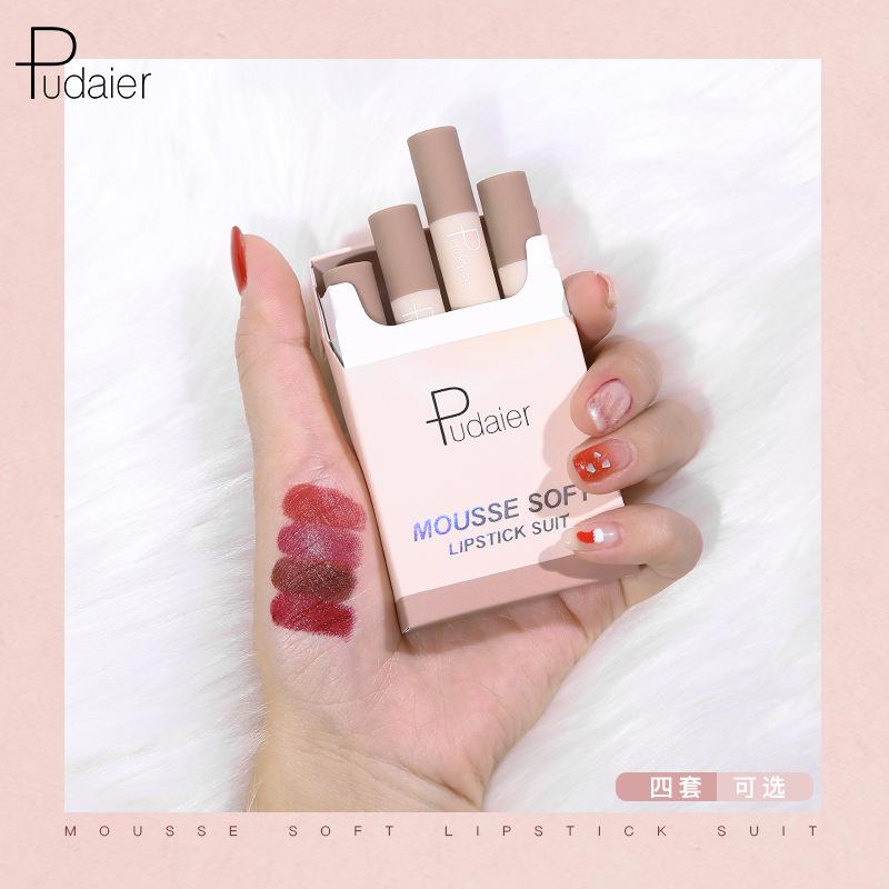 Pudaier Silk Soft Smoke Tube Lipstick Set Matte Soft Mist Portable Moisturizing Non-dry Lipstick