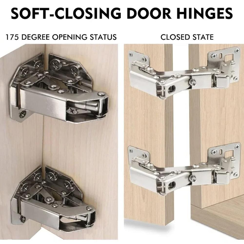 2PCS Adjustable Concealed Hinges For Cabinet Doors, 175° Opening Angle With Screws Stainless Steel Mounting Hardware