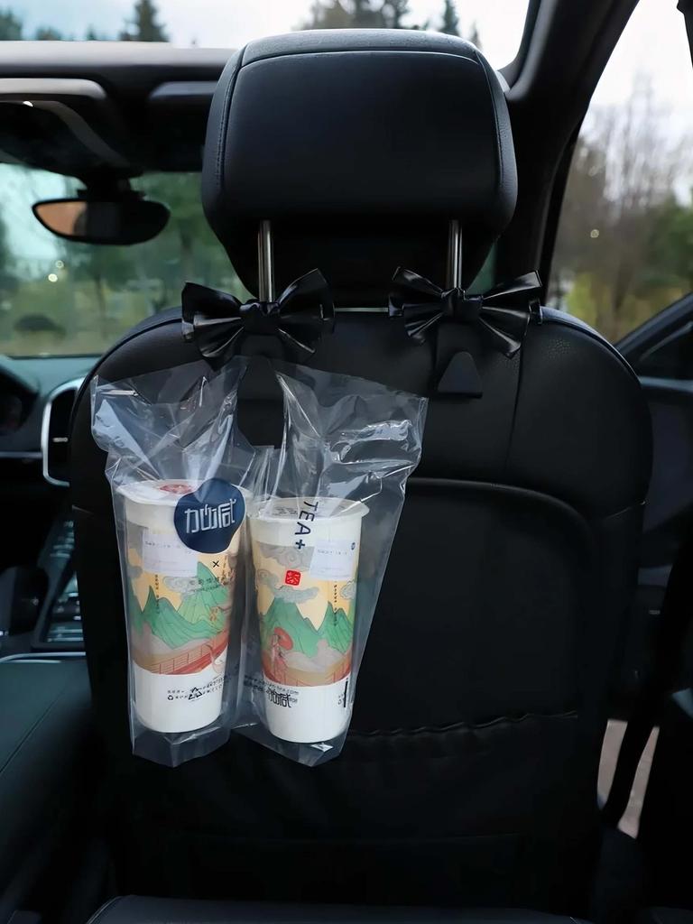 2Pc of Fashionable Bowknot Car Seat Hooks - PU Leather Rear Seat Storage & Decoration, Suitable for All Vehicle Types