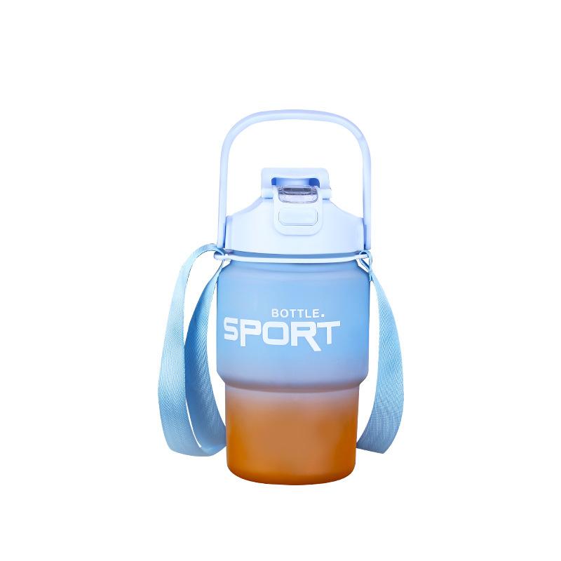 Water bottle fashion gradual change color plastic cup women large capacity outdoor sports kettle children portable handle with rope bouncing cup