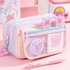 Pastel Butterfly Print Pencil Case, Large Capacity Transparent Stationery Bag with Multi-pockets