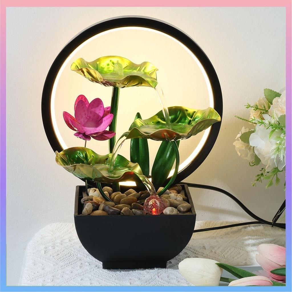 Fontanna Stołowa 3-Poziomowa Liść Lotosu Małe Fontanny Wodospadowe Dekoracyjne Wewnętrzne Medytacja Relaks Fontanna Wodna