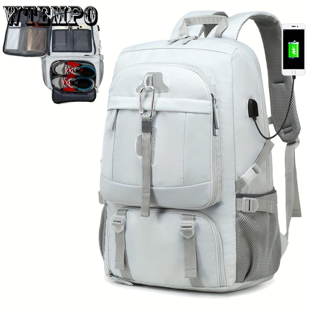 Spacious 17-inch Laptop Backpack For Travel, Camping, And Outdoor Activities, With Separate Compartment For Shoes, Suitable For Both Men And Women.
