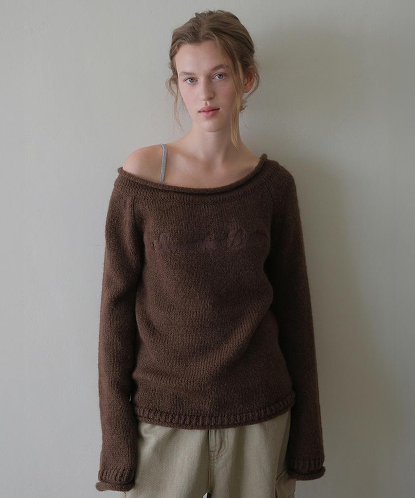 Sseomweeobeoteo Bold Logo Alpaca Boat Knit - Brown