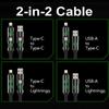 240W LED Light Spring Retractable 4-in-1 Super Fast Charging Cable for Car - iPhone, Samsung, Xiaomi