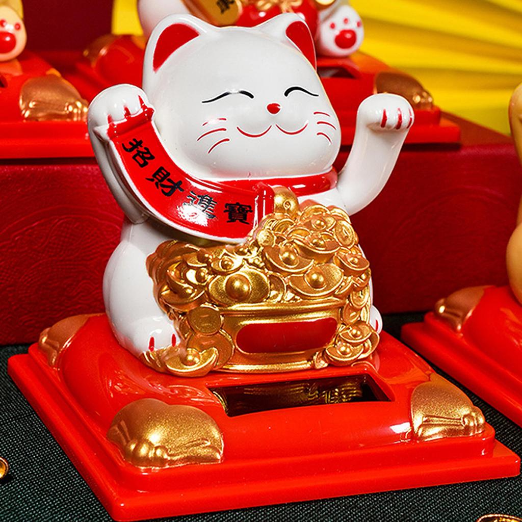 Cat Decoration Solar Power Arm Waving Fortune Cat Decorative Wealth Welcoming Cat Ornament for Car
