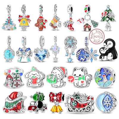 Stering Copper Christmas Charms Santa Claus Moose Boots Bell Winter Bead Pendant Fit Original Bracelet Diy For Women Jewelry