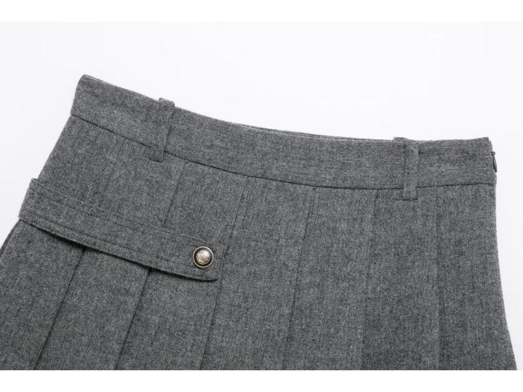 TAOP&ZA Spring Women's Elegant Round Neck Long Sleeve Coat & Mid-Waist Wide Pleated Skirt Set