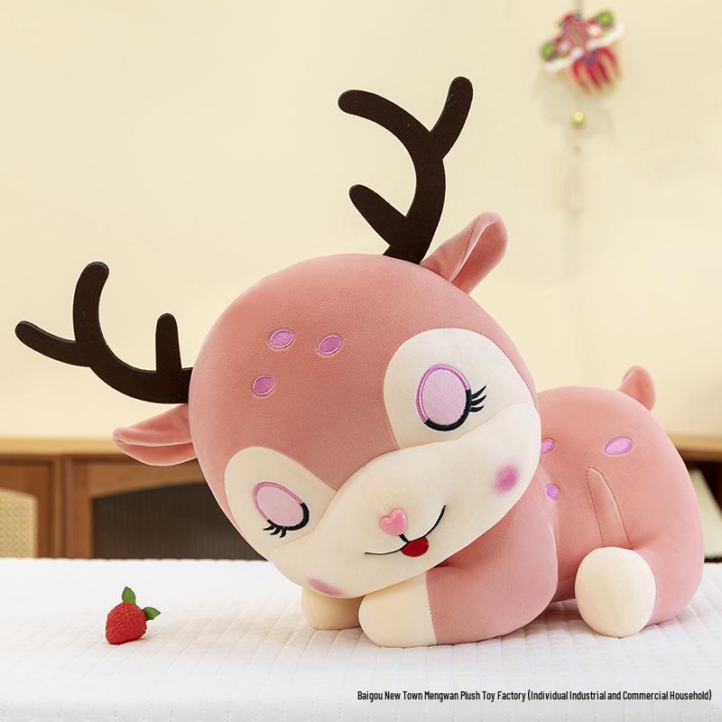 Cute Plum Blossom Deer Plush Toy - Sleep Companion & Hug Pillow - Girls' Birthday Gift