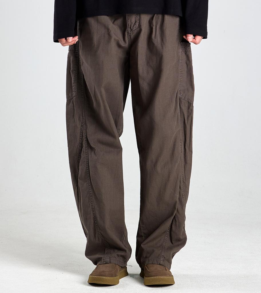 Beoteunseoul Utility Curved Cotton Banding Pants (Dark Brown)