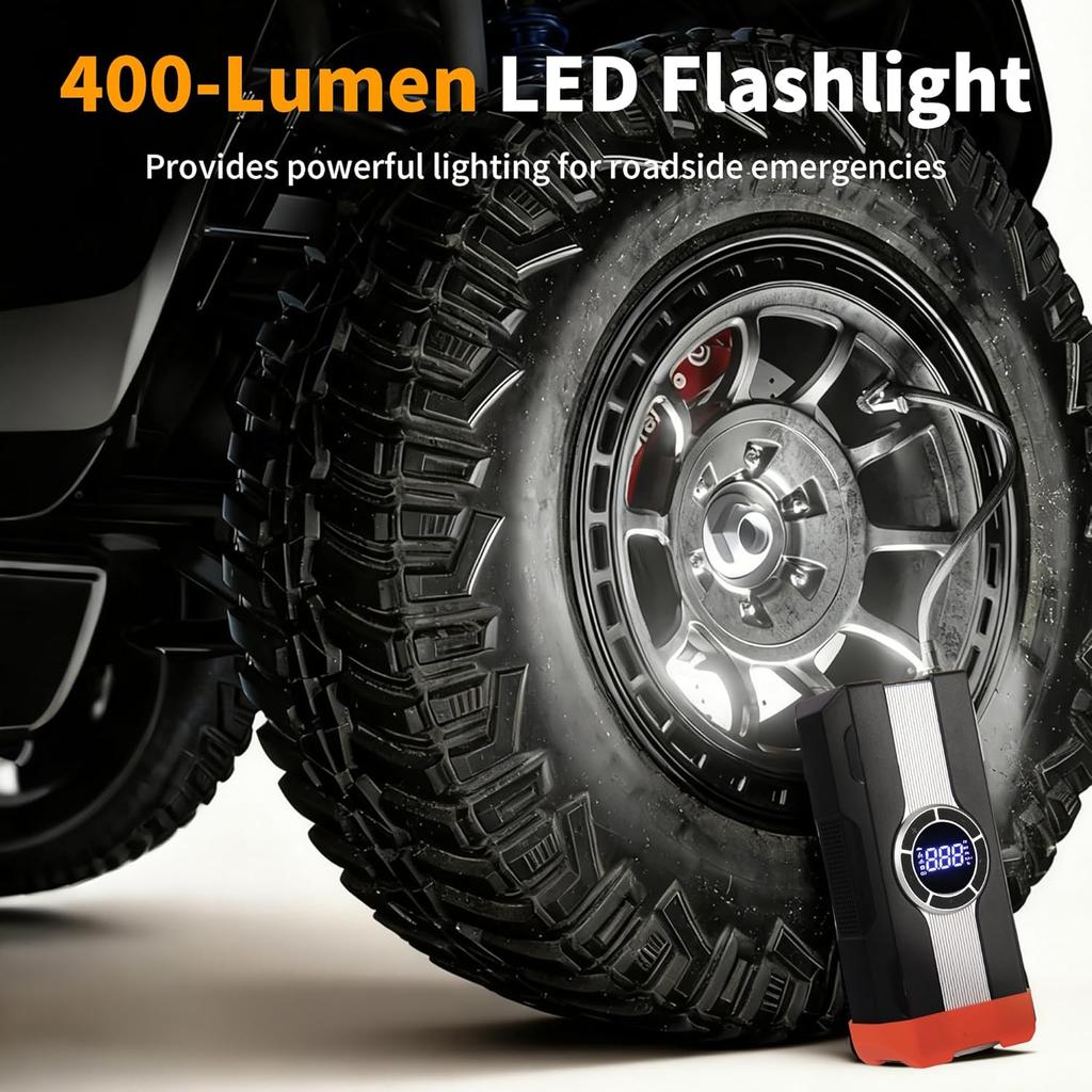 Portable 1000A Jump Starter with Air Compressor, 12V Car Battery Jumper, 150PSI Inflator & LED Light (MOBE-C01)
