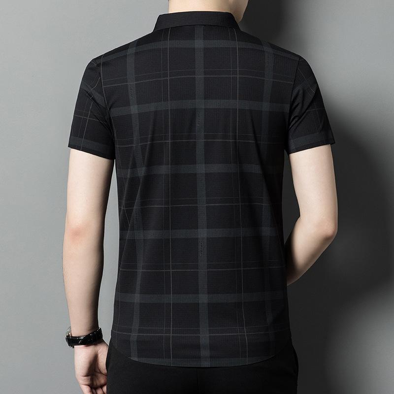 Summer Men's Middle-Aged & Young Lapel Collar Breathable Fashion Casual Short Sleeve Shirt Top