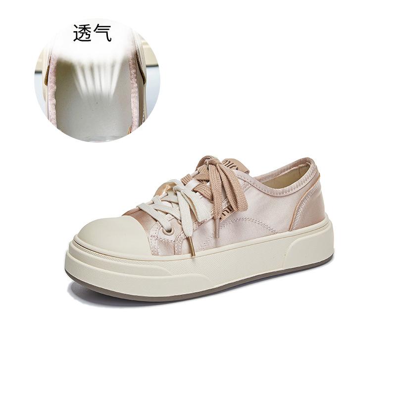 Little White Shoes Women's 2025 Spring New Thick-soled Breathable Board Shoes Women's Versatile Shoes Children's Casual Lace-up Women's Shoes