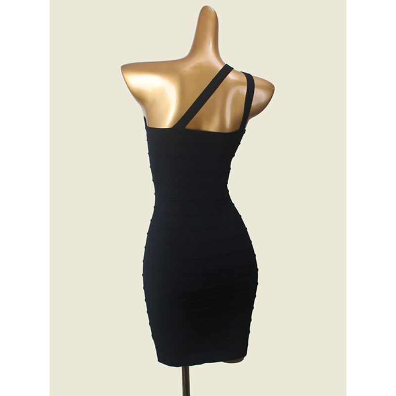 French Style Design One Shoulder Silm Bodycon Dress Black Sexy Knitting Small Dress Export Short Skirt
