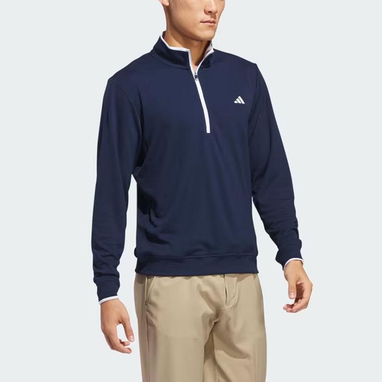 Adidas Lightweight Half-Zip Top Solid Color Golf Sports Long Sleeve Jacket Men tops Dark-Blue IU4511