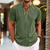 Men's Linen Shirts Short Sleeve Button Up Shirt Casual Summer Loose Fit Home Style Shirts
