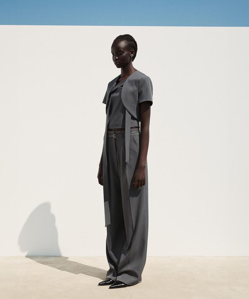 RE RHEE Straight Leg Belted Trouser Charcoal