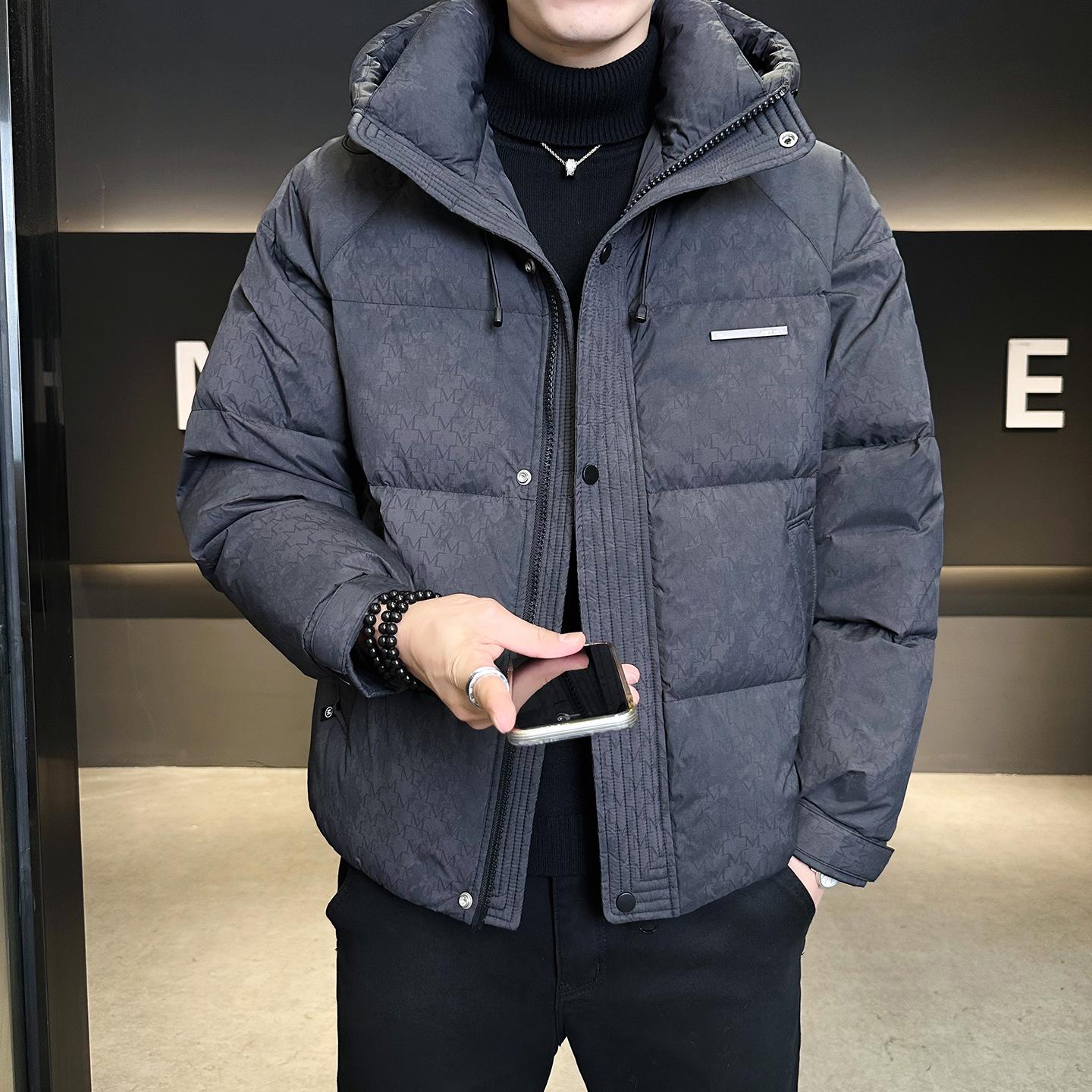 

Men s Winter 2025 Trendy Hooded Printed Down Jacket - Fashionable, Thick, and Warm Outerwear 4XL чорний