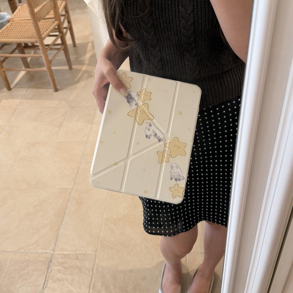 Simple Little Star Rabbit Case For iPad Air8 Air7 13th 11th 10th A16 9th Cover iPad Pro11 4 5 10.9in 12.9" M5 M2 M3 M4 Mini7/6 for Apple Pencil Holder