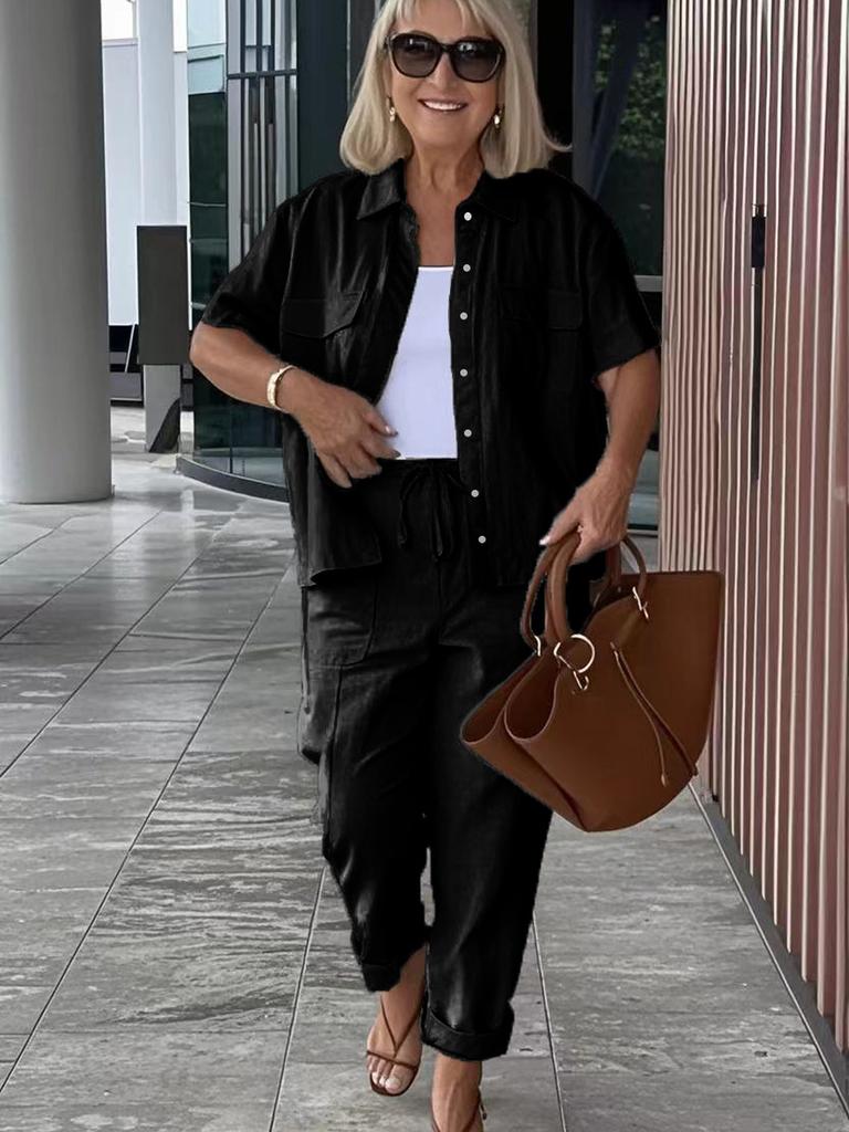 Summer Casual Set Cotton Linen - Stand Collar Blazer Loose Trousers Suit