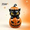 Decorative Desktop Sculptures Halloween Black Cat & Pumpkin Resin Ornaments, Cute Figurines, Tiered Tray Fall Decorations Cartoon And Statue for Home