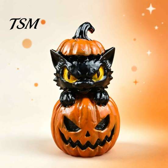 Decorative Desktop Sculptures Halloween Black Cat & Pumpkin Resin Ornaments, Cute Figurines, Tiered Tray Fall Decorations Cartoon And Statue for Home