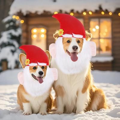Dog Christmas Hat Pet Santa Claus Hat with Ears And Beard Xmas Costume Headgear for Small Dogs Cats Festive Dress-up Accessories